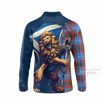 Crichton (Crighton) Tartan Family Crest Long Sleeve Polo Shirt with Scottish Majestic Lion - Tartan Vibes Clothing