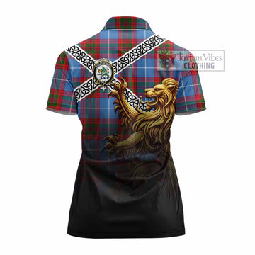 Crichton (Crighton) Crest Tartan Women's Polo Shirt with Golden Lion Emblem Celtic Style - Tartan Vibes Clothing