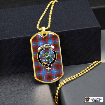 Crichton (Crighton) Tartan Dog Tag Necklace with Family Crest Gold No - Tartan Vibes Clothing