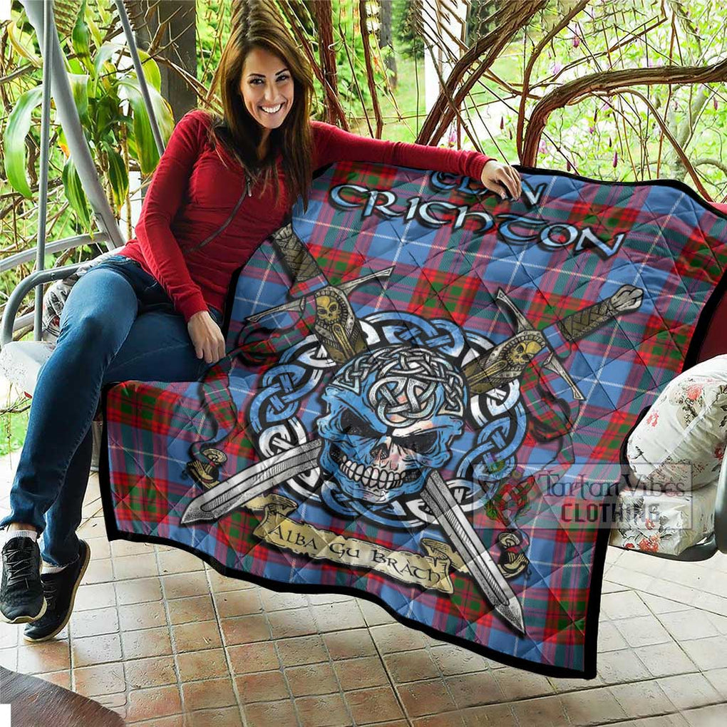 Crichton (Crighton) Tartan Quilt with Celtic Skull Alba Gu Brath Style - Tartan Vibes Clothing