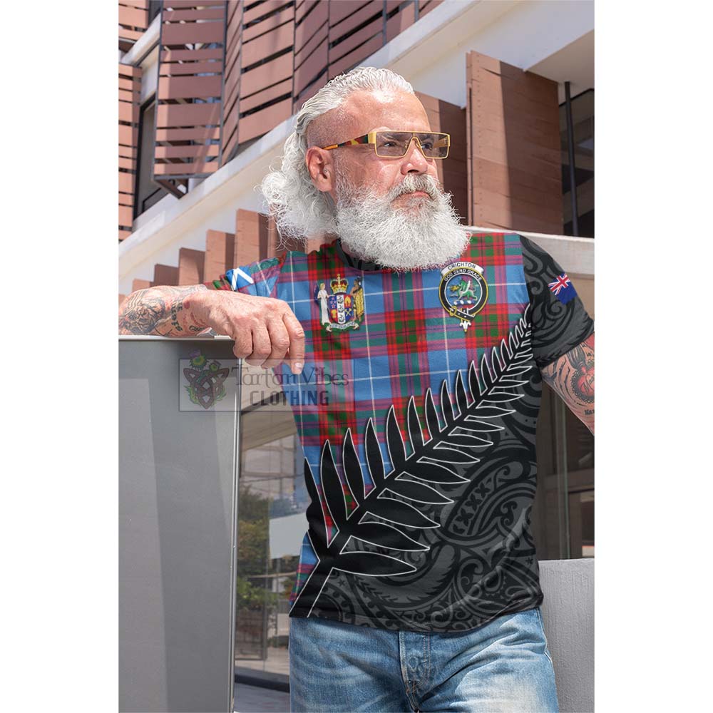 Tartan Vibes Clothing Crichton (Crighton) Crest Tartan Cotton T-shirt with New Zealand Silver Fern Half Style