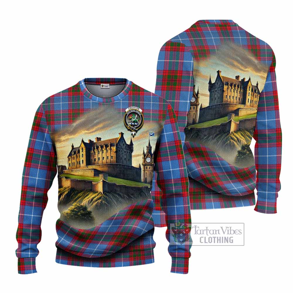 Crichton (Crighton) Tartan Family Crest Knitted Sweater with Scottish Ancient Castle Style - Tartan Vibes Clothing