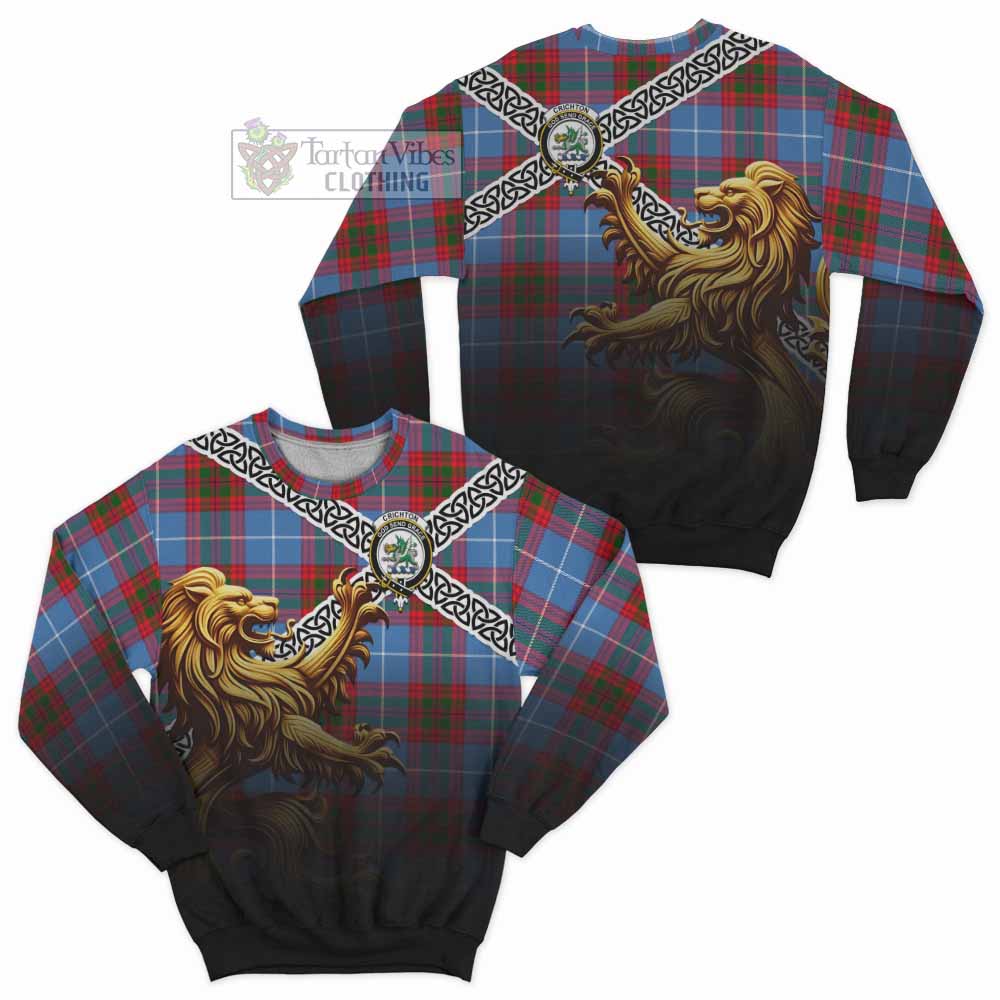 Crichton (Crighton) Crest Tartan Sweatshirt with Golden Lion Emblem Celtic Style - Tartan Vibes Clothing