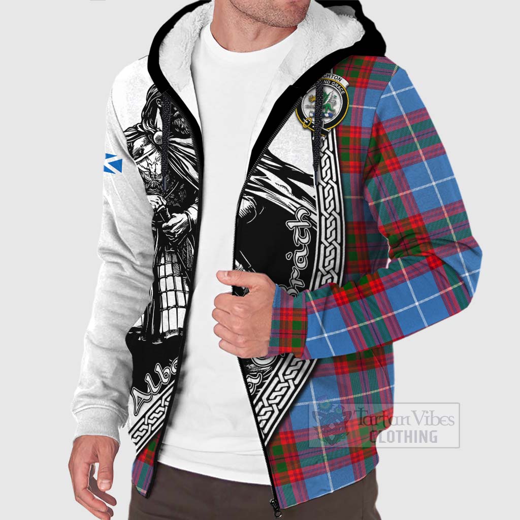 Crichton (Crighton) Tartan Clan Crest Sherpa Hoodie with Highlander Warrior Celtic Style Unisex - Tartan Vibes Clothing