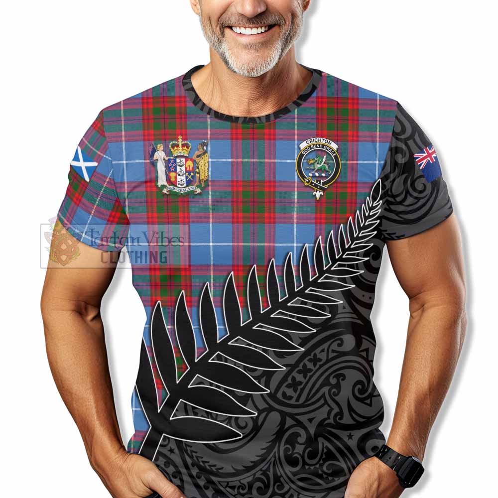 Tartan Vibes Clothing Crichton (Crighton) Crest Tartan T-Shirt with New Zealand Silver Fern Half Style