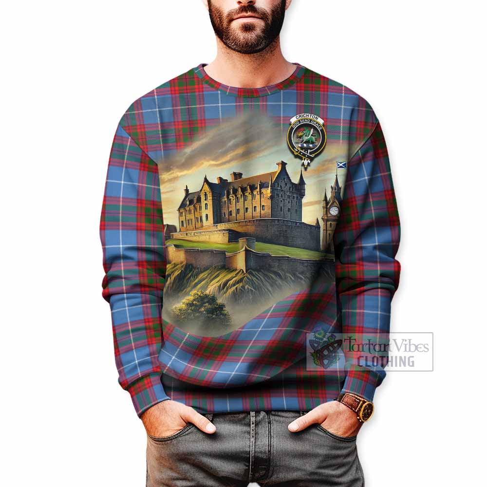Crichton (Crighton) Tartan Family Crest Sweatshirt with Scottish Ancient Castle Style - Tartan Vibes Clothing
