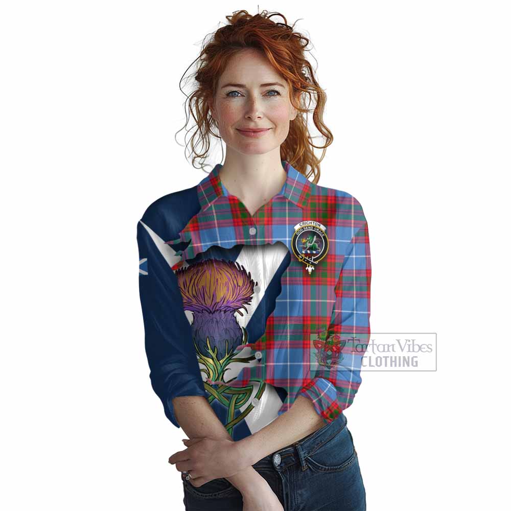 Crichton (Crighton) Tartan Family Crest Women's Casual Shirt Scottish Thistle Celtic Inspired - Tartan Vibes Clothing