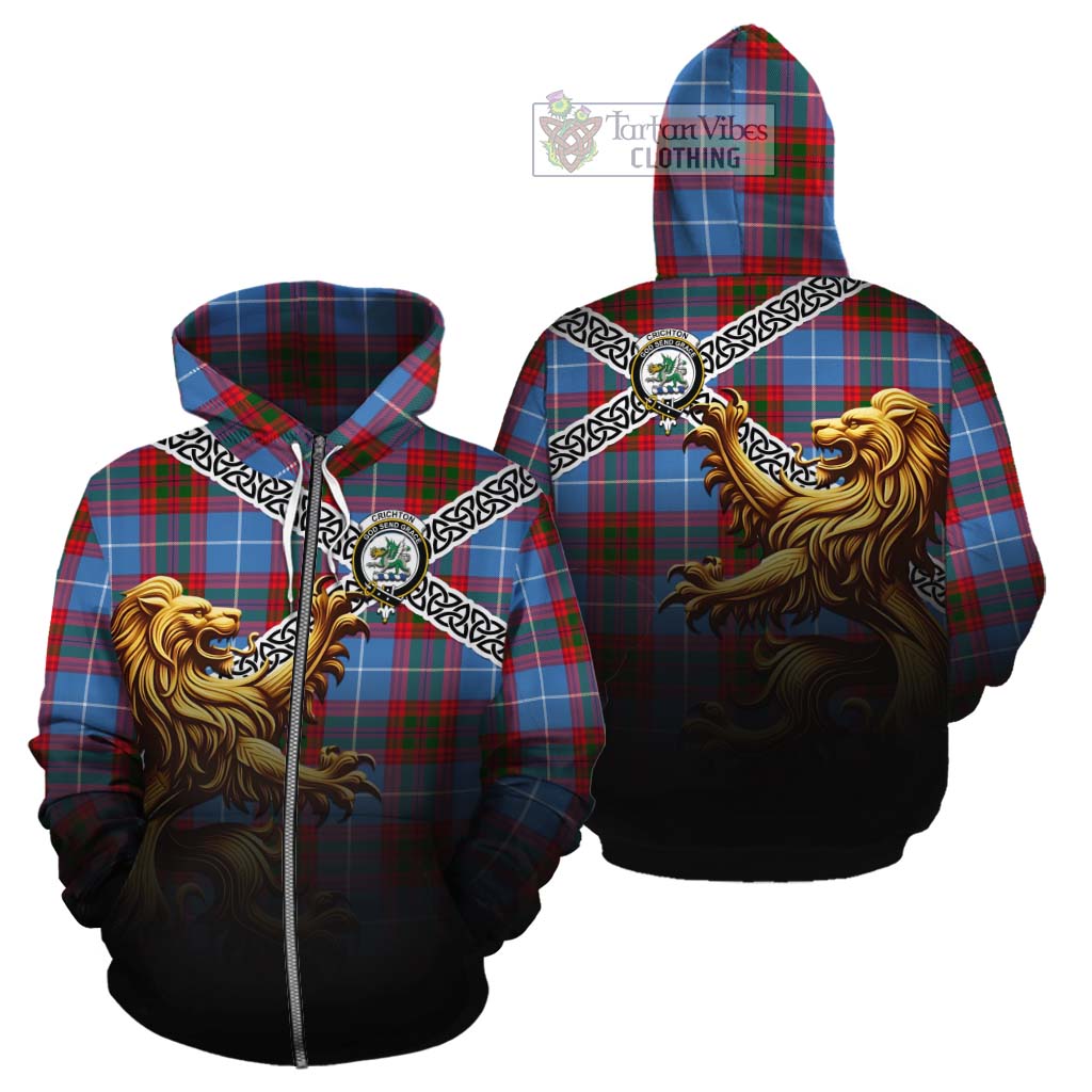 Crichton (Crighton) Crest Tartan Cotton Hoodie with Golden Lion Emblem Celtic Style Zip Hoodie - Tartan Vibes Clothing