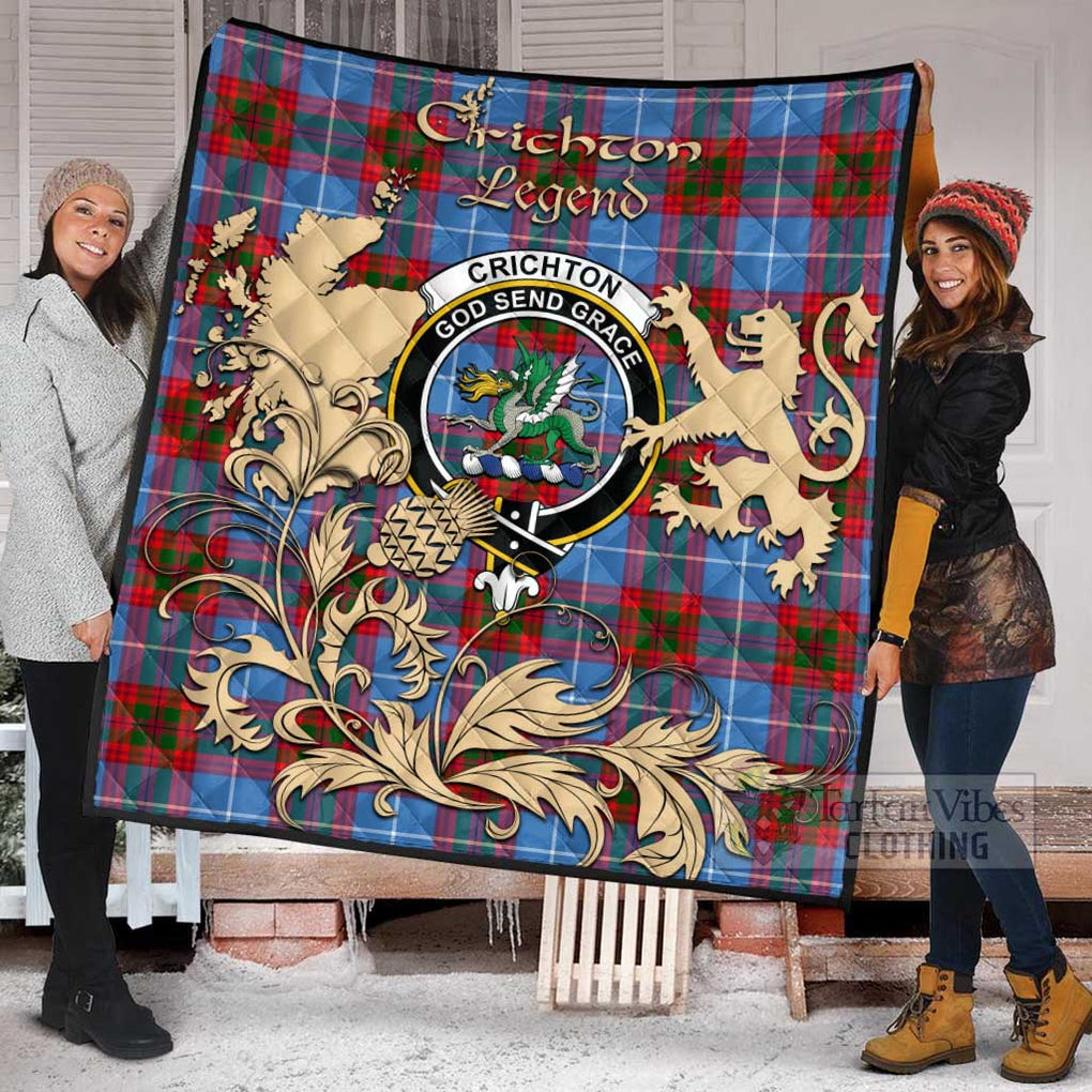 Tartan Vibes Clothing Crichton (Crighton) Tartan Quilt with Family Crest and Scottish Symbol Style