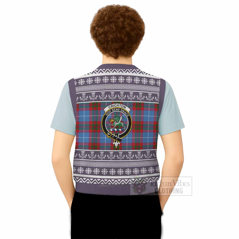 Crichton (Crighton) Clan Tartan Christmas Knitted V-Neck Vest with Family Crest - Tartan Vibes Clothing