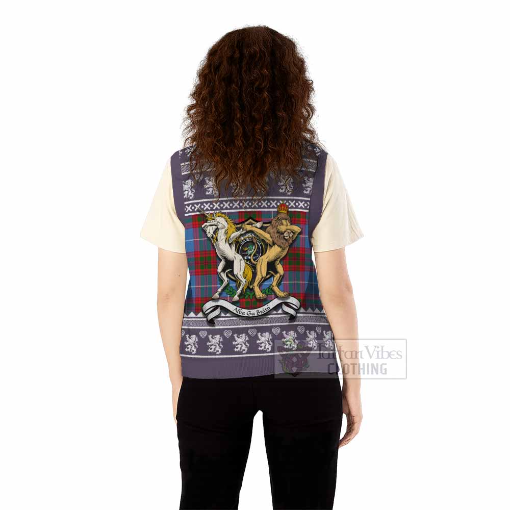 Crichton (Crighton) Clan Tartan Crest Christmas Knitted V-Neck Vest Coat of Arms Funny Style - Tartan Vibes Clothing