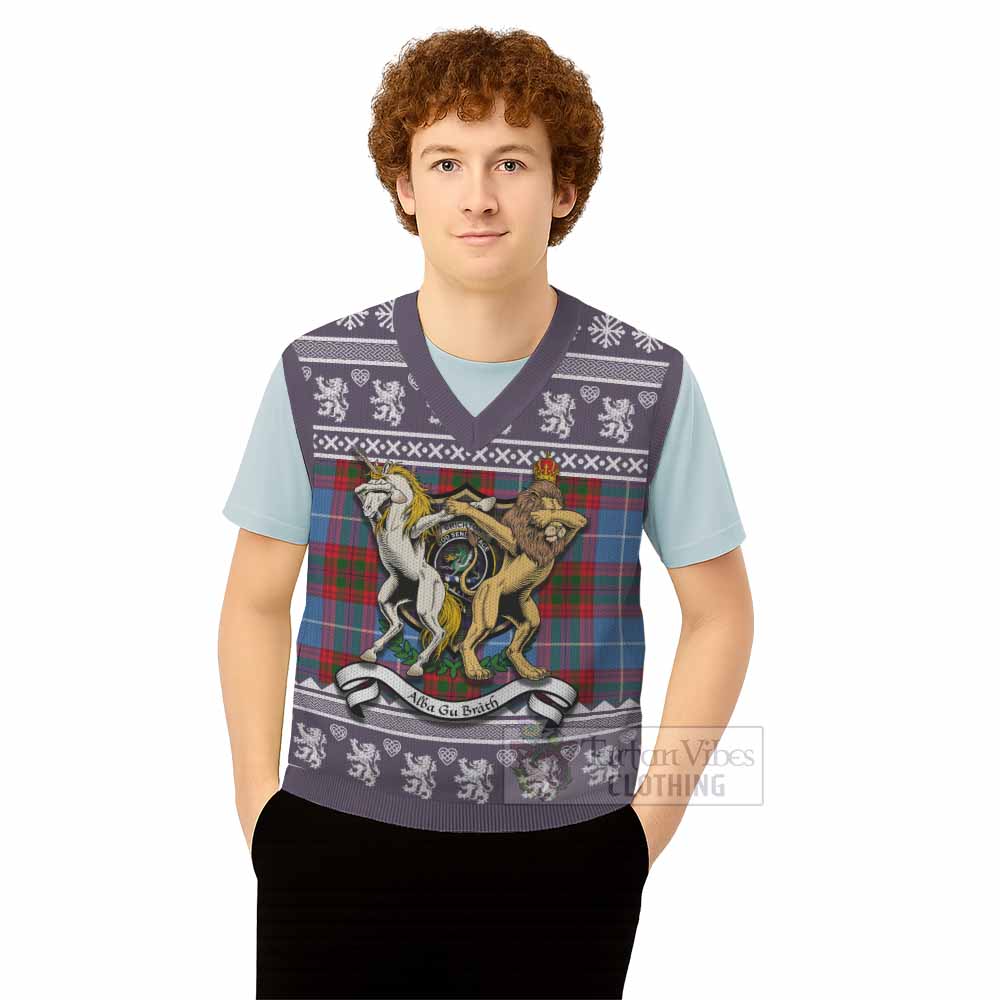 Crichton (Crighton) Clan Tartan Crest Christmas Knitted V-Neck Vest Coat of Arms Funny Style - Tartan Vibes Clothing