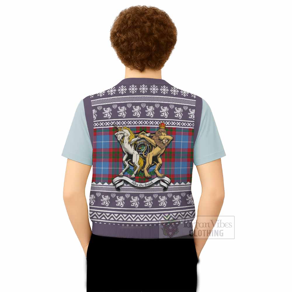 Crichton (Crighton) Clan Tartan Crest Christmas Knitted V-Neck Vest Coat of Arms Funny Style - Tartan Vibes Clothing