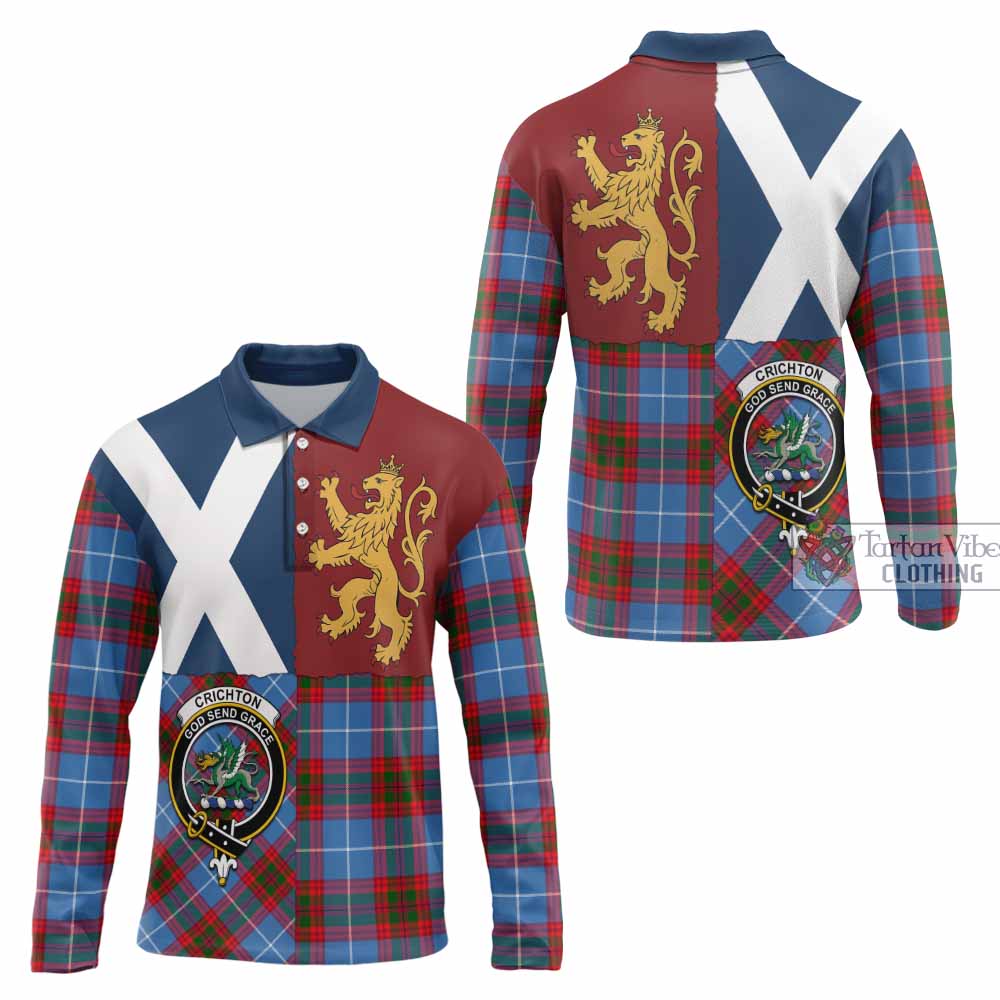Crichton (Crighton) Crest Tartan Long Sleeve Polo Shirt with Lion Rampant Saltire Style