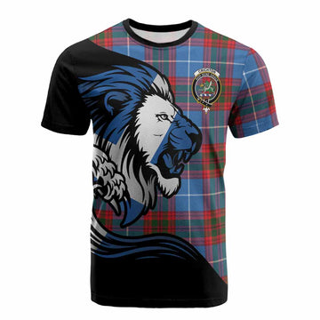Crichton (Crighton) Tartan Crest Cotton T-shirt Scottish Golden Lions Wave Flow