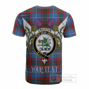 Crichton (Crighton) Tartan Family Crest Cotton T-shirt Scottish Burns Night Thistle Floral