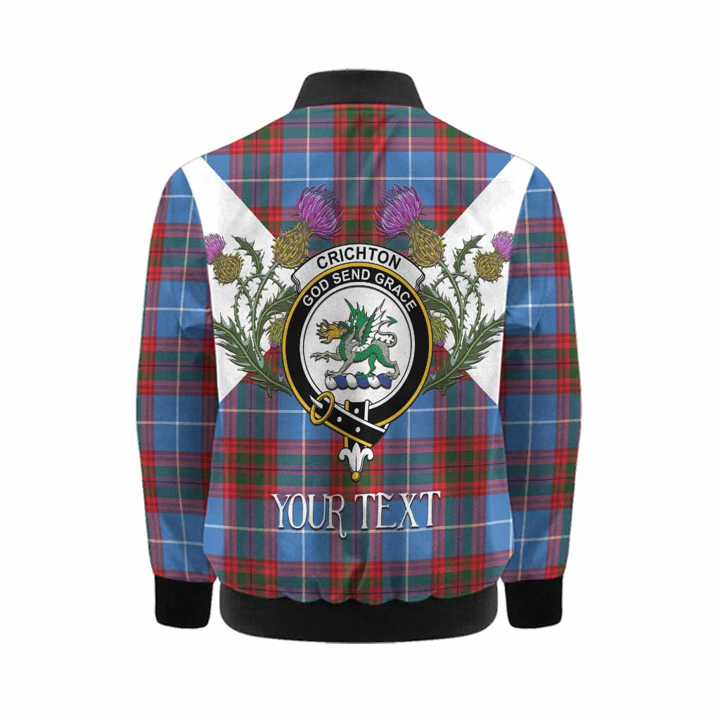 Crichton (Crighton) Tartan Family Crest Kid Bomber Jacket Scottish Burns Night Thistle Floral