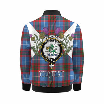 Crichton (Crighton) Tartan Family Crest Kid Bomber Jacket Scottish Burns Night Thistle Floral