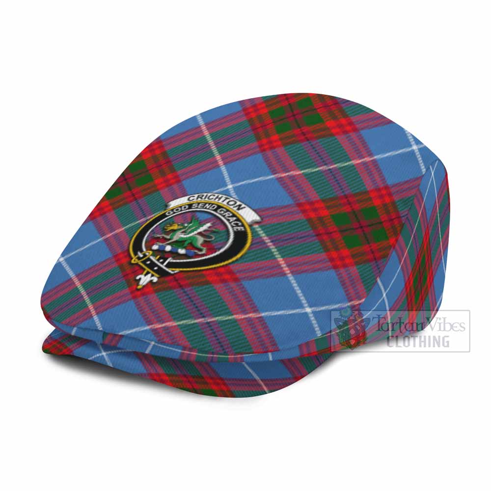 Crichton (Crighton) Tartan Flat Cap, Jeff Cap Cross Style with Family Crest - Tartan Vibes Clothing