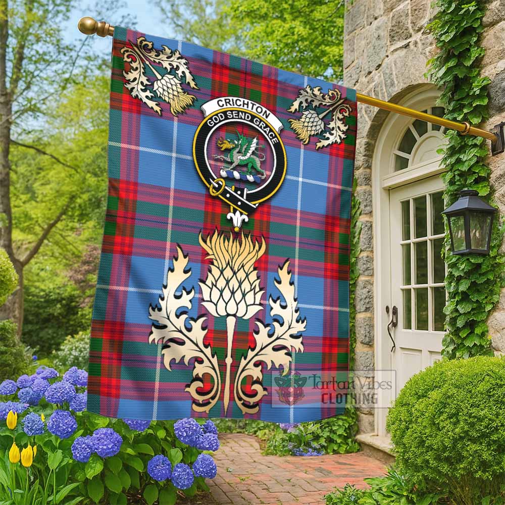 Crichton (Crighton) Tartan Garden Flag with Golden Regal Scottish Thistle Emblem - Tartan Vibes Clothing