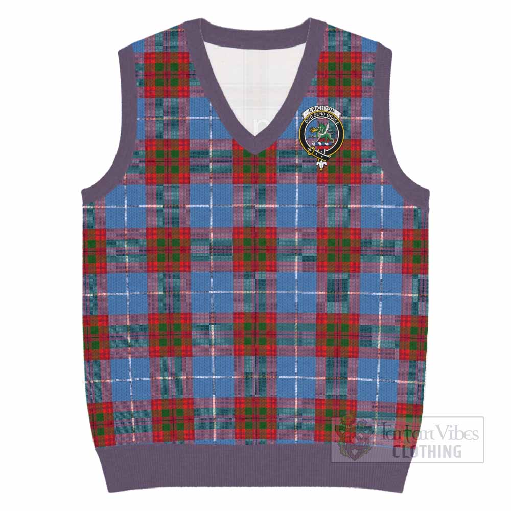 Crichton (Crighton) Tartan Knitted V-Neck Vest with Family Crest - Tartan Vibes Clothing