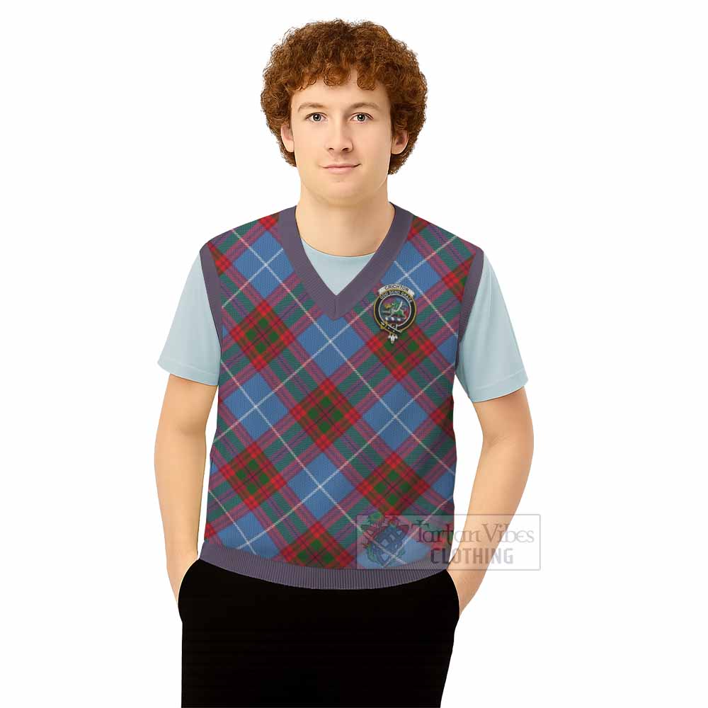 Crichton (Crighton) Tartan Knitted V-Neck Vest with Family Crest Cross Style