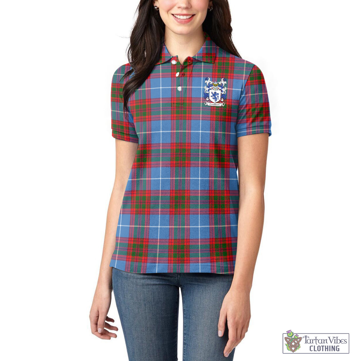 Crichton (Crighton) Tartan Women Polo with Coat of Arms - Tartan Vibes Clothing