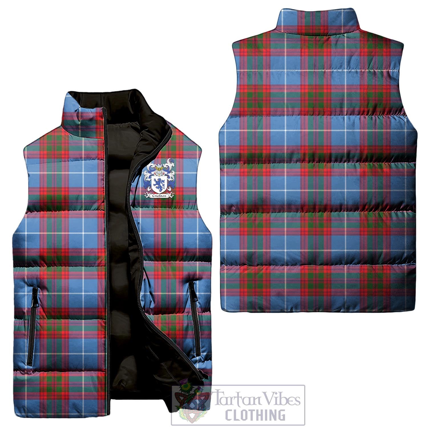 Crichton (Crighton) Tartan Sleeveless Puffer Jacket with Coat of Arms Unisex - Tartan Vibes Clothing