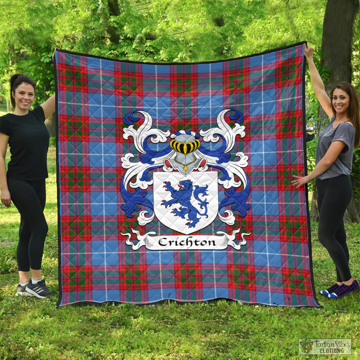 Crichton (Crighton) Tartan Quilt with Coat of Arms Super King Quilt 91" x 110" - Tartan Vibes Clothing