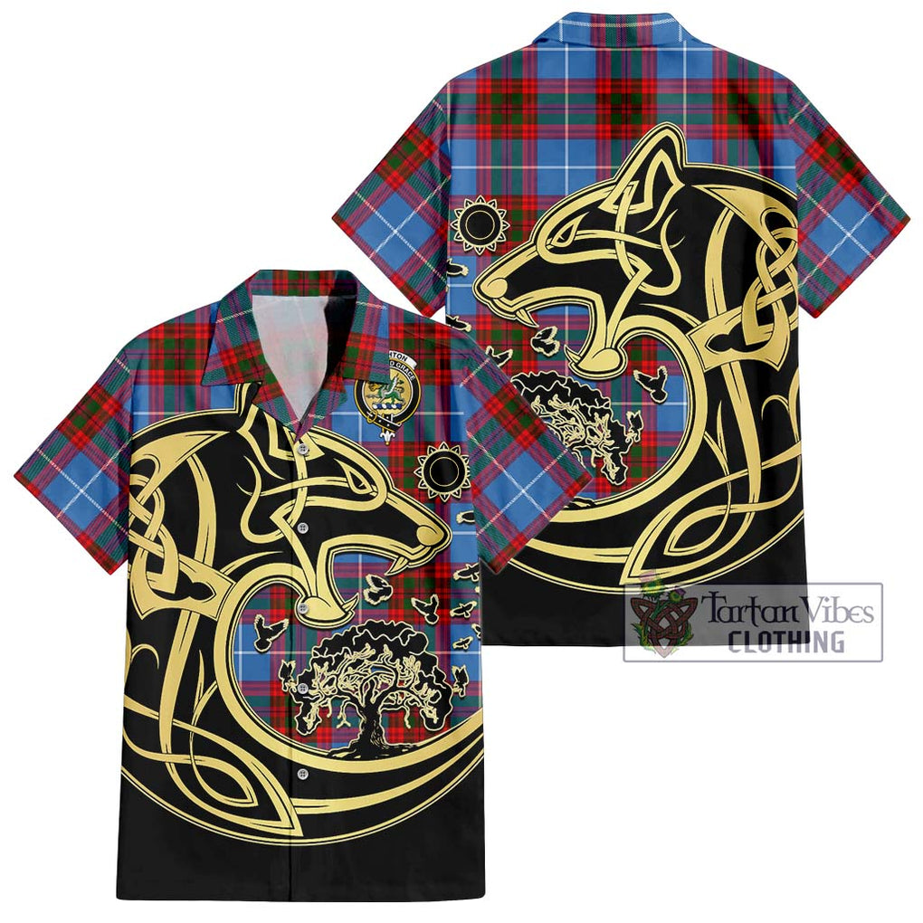 Crighton Tartan Hawaiian Shirt with Family Crest Celtic Wolf Style Kid - Tartan Vibes Clothing