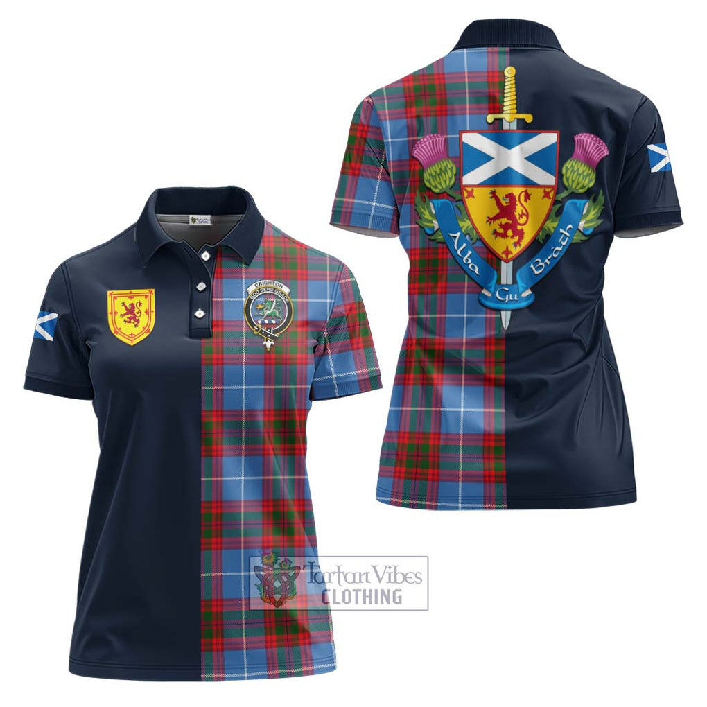 Crighton Tartan Women's Polo Shirt Alba with Scottish Lion Royal Arm Half Style Women - Tartan Vibes Clothing
