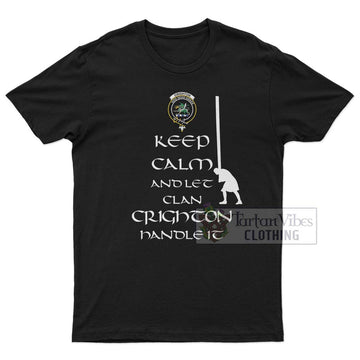 Crighton Clan Men's T-Shirt: Keep Calm and Let the Clan Handle It Caber Toss Highland Games Style White - 2D-tartanvibesclothing