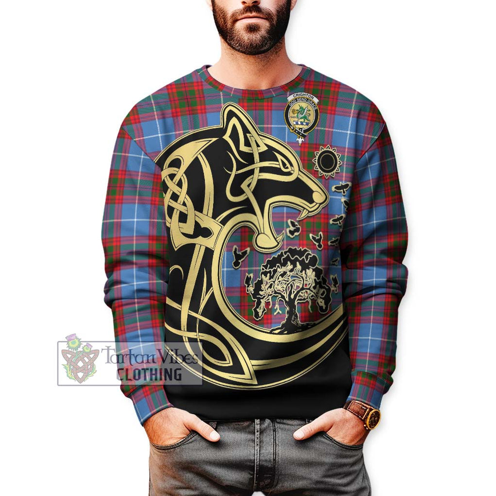 Crighton Tartan Sweatshirt with Family Crest Celtic Wolf Style Unisex - Tartan Vibes Clothing