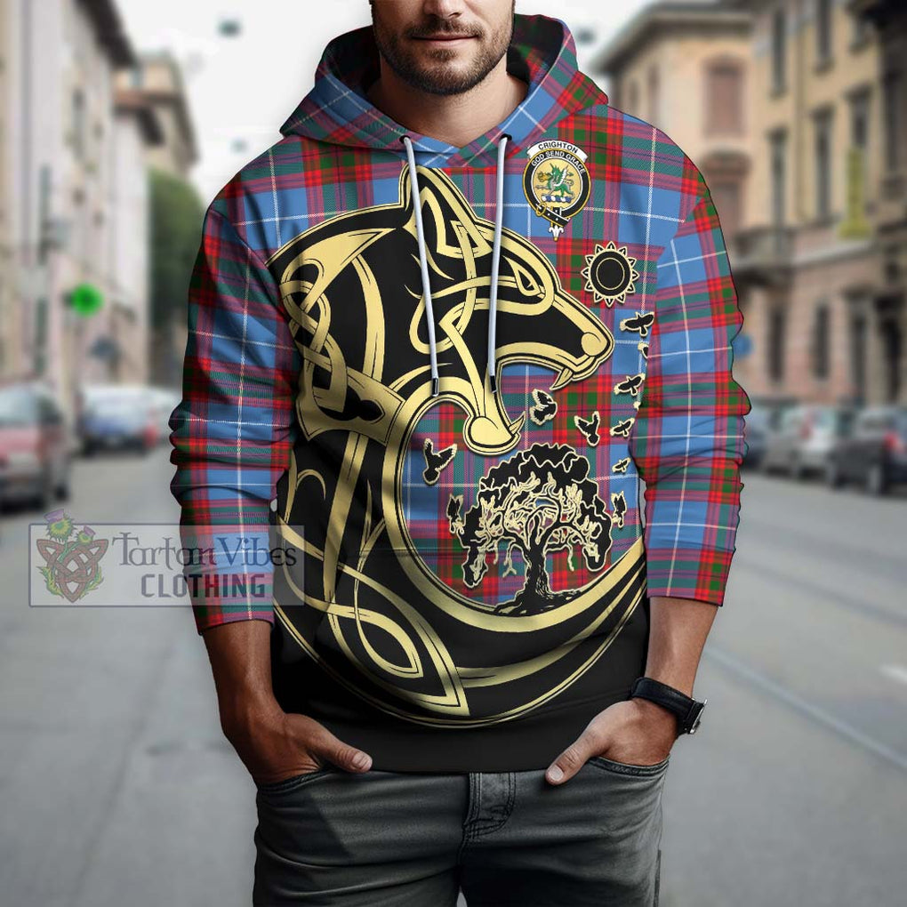 Crighton Tartan Hoodie with Family Crest Celtic Wolf Style Zip Hoodie - Tartan Vibes Clothing