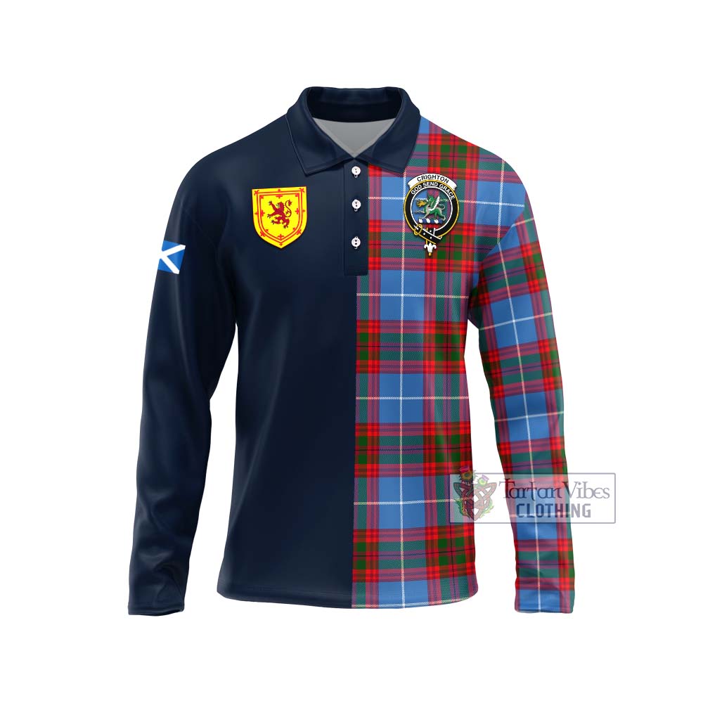 Crighton Tartan Long Sleeve Polo Shirt Alba with Scottish Lion Royal Arm Half Style Unisex - Tartan Vibes Clothing