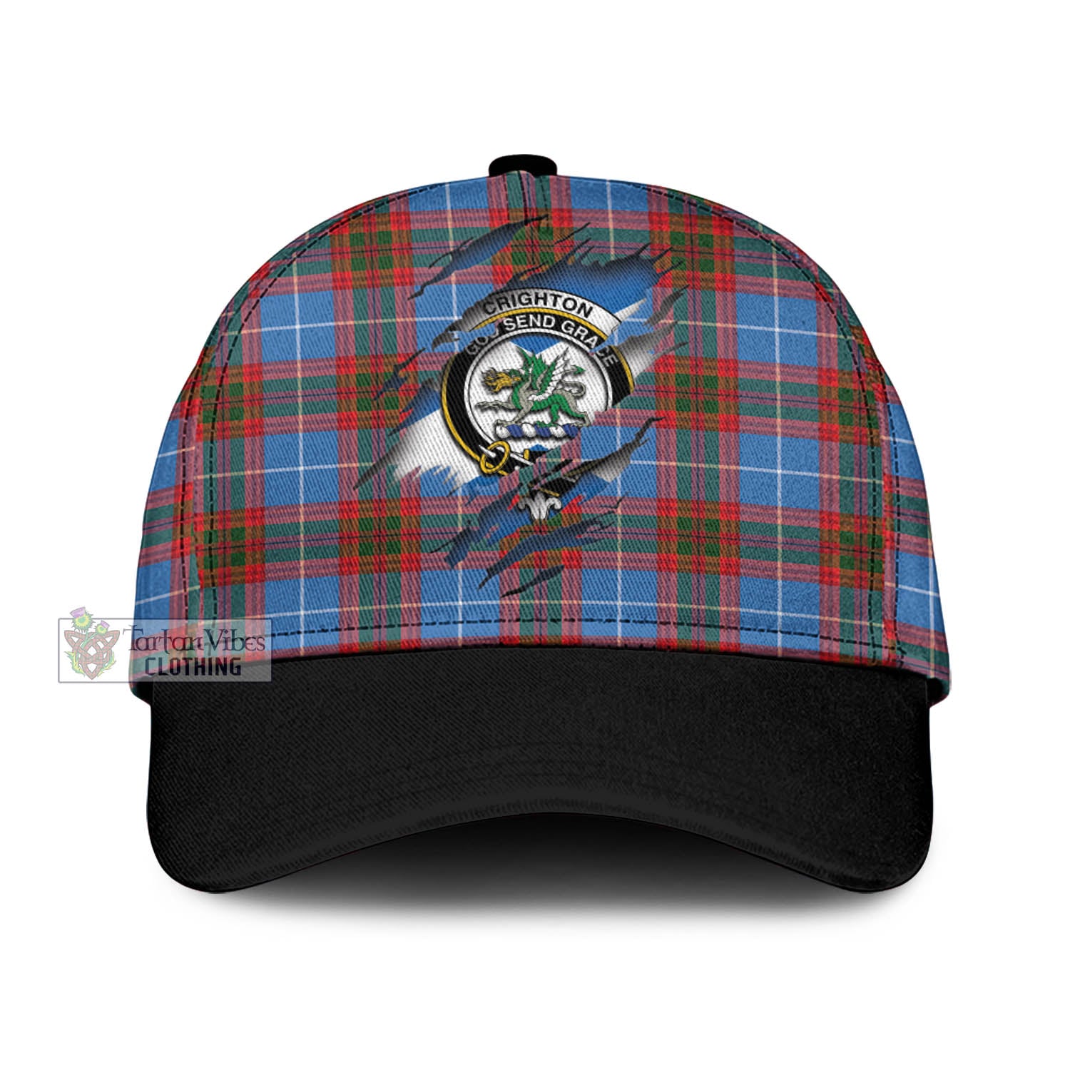 Tartan Vibes Clothing Crighton Tartan Classic Cap with Family Crest In Me Style
