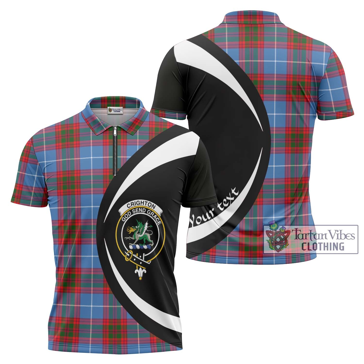 Crighton Tartan Zipper Polo Shirt with Family Crest Circle Style Unisex - Tartan Vibes Clothing