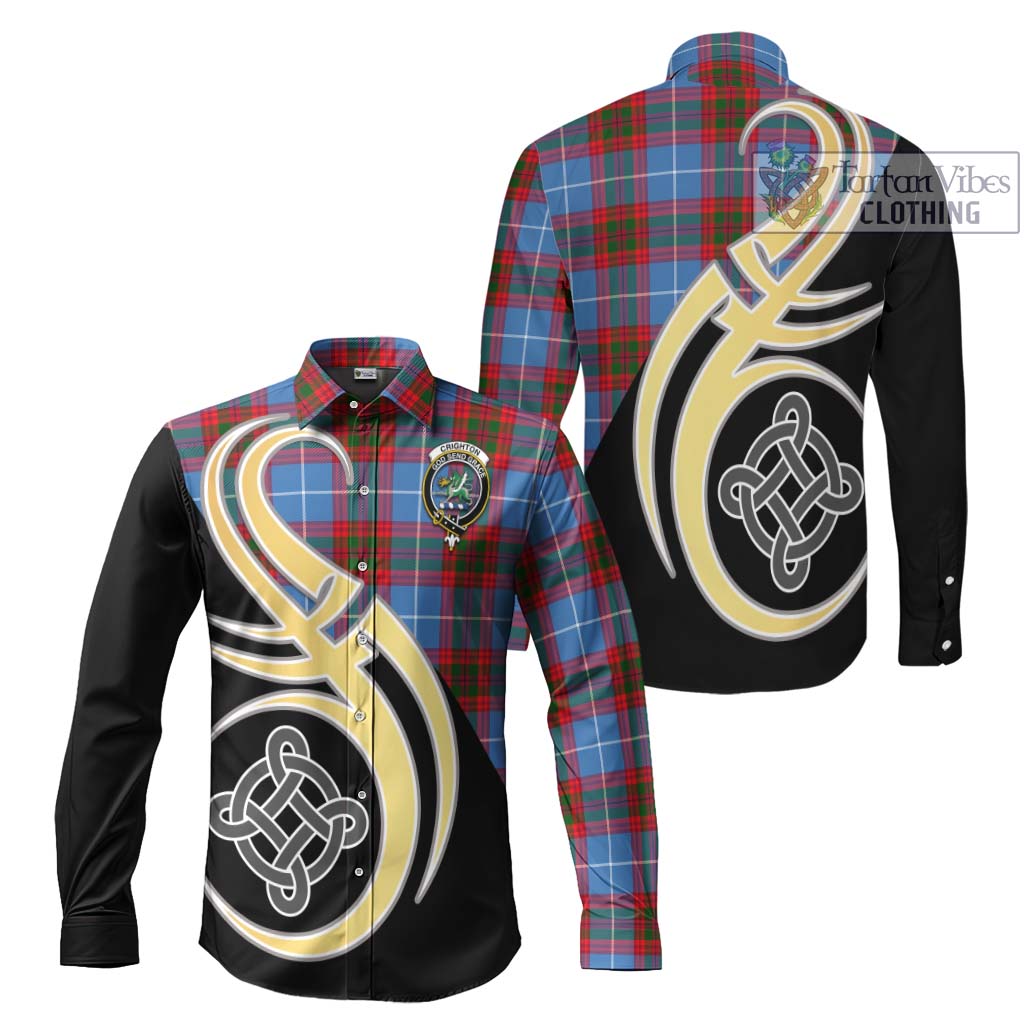 Crighton Tartan Long Sleeve Button Shirt with Family Crest and Celtic Symbol Style Men's Shirt S - Tartan Vibes Clothing