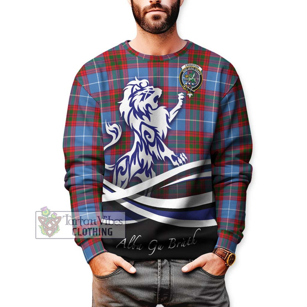 Crighton Tartan Sweatshirt with Alba Gu Brath Regal Lion Emblem Unisex - Tartan Vibes Clothing