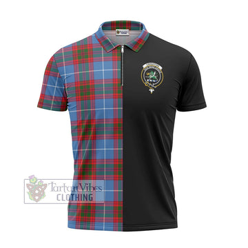 Crighton Tartan Zipper Polo Shirt with Family Crest and Half Of Me Style - Tartan Vibes Clothing
