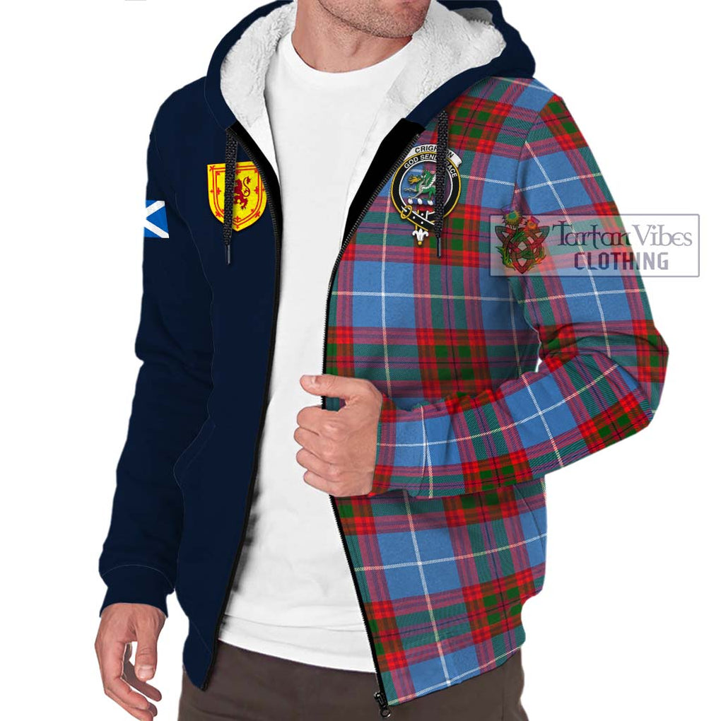 Crighton Tartan Sherpa Hoodie Alba with Scottish Lion Royal Arm Half Style - Tartan Vibes Clothing