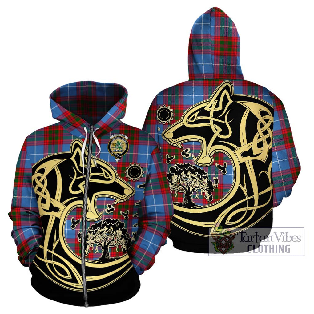 Crighton Tartan Hoodie with Family Crest Celtic Wolf Style - Tartan Vibes Clothing