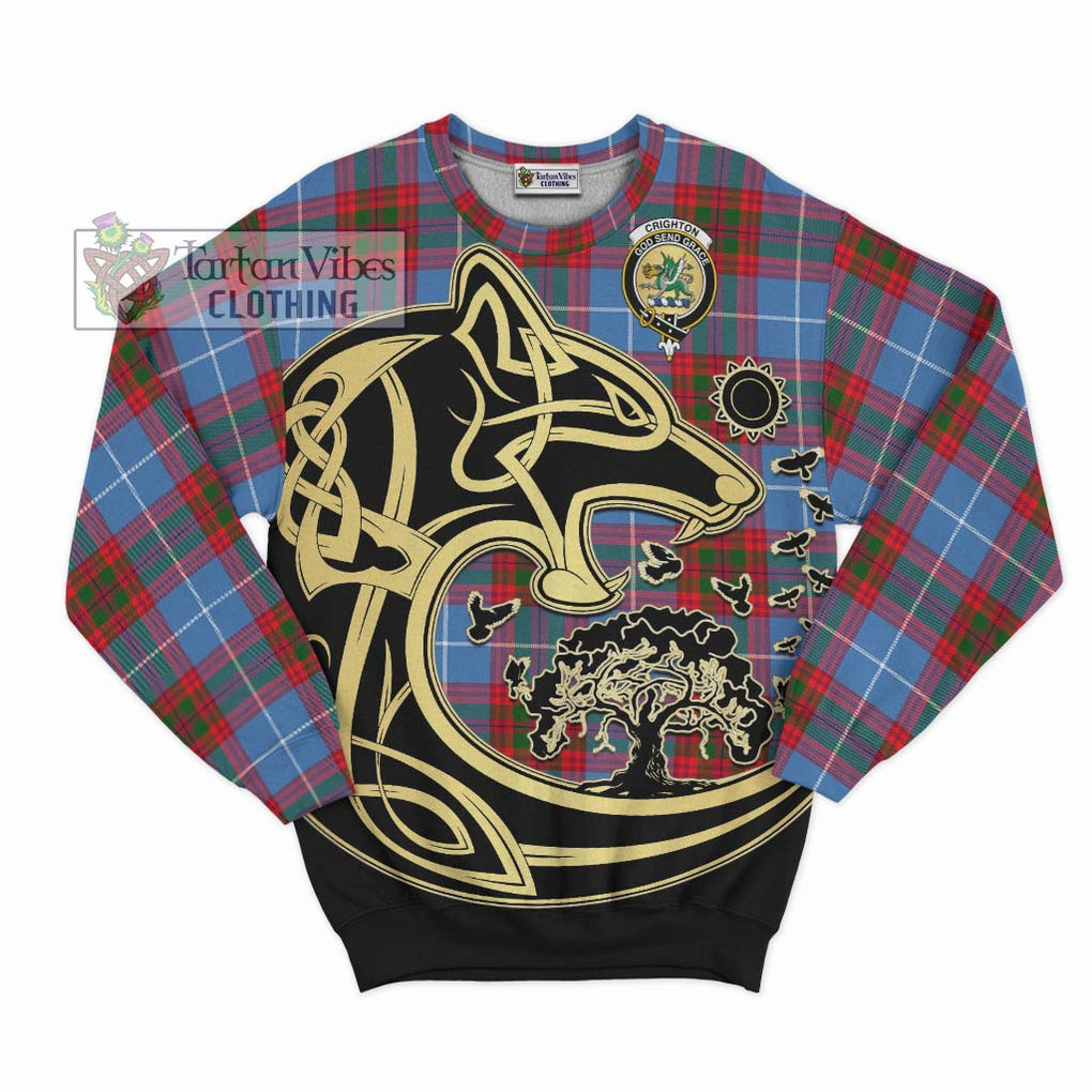 Crighton Tartan Sweatshirt with Family Crest Celtic Wolf Style - Tartan Vibes Clothing