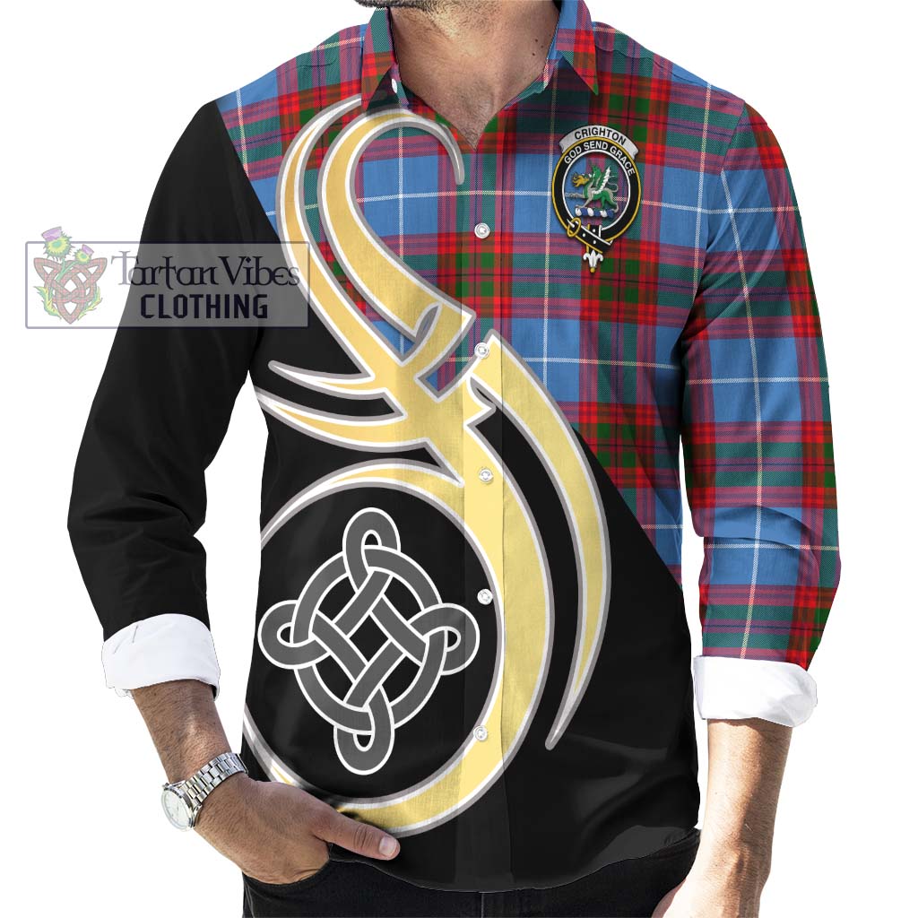 Crighton Tartan Long Sleeve Button Shirt with Family Crest and Celtic Symbol Style - Tartan Vibes Clothing
