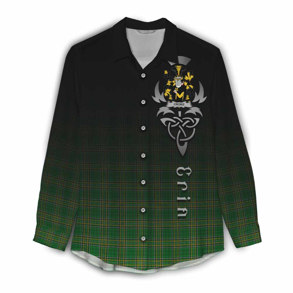 Tartan Vibes Clothing Croke Irish Clan Women's Casual Shirt with Coat of Arms Erin Go Bragh Celtic Inspired