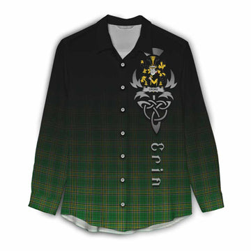 Tartan Vibes Clothing Croke Irish Clan Women's Casual Shirt with Coat of Arms Erin Go Bragh Celtic Inspired