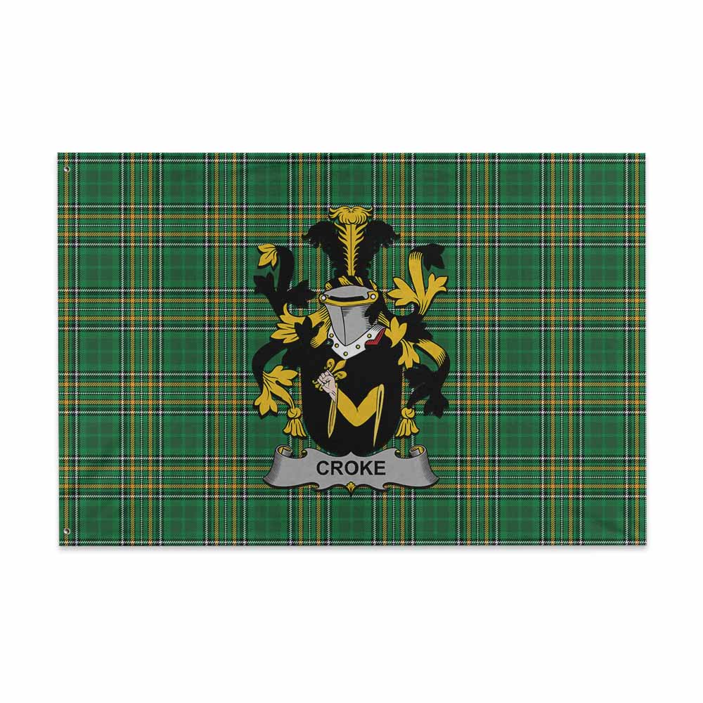 Tartan Vibes Clothing Croke Irish Clan Tartan House Flag with Coat of Arms