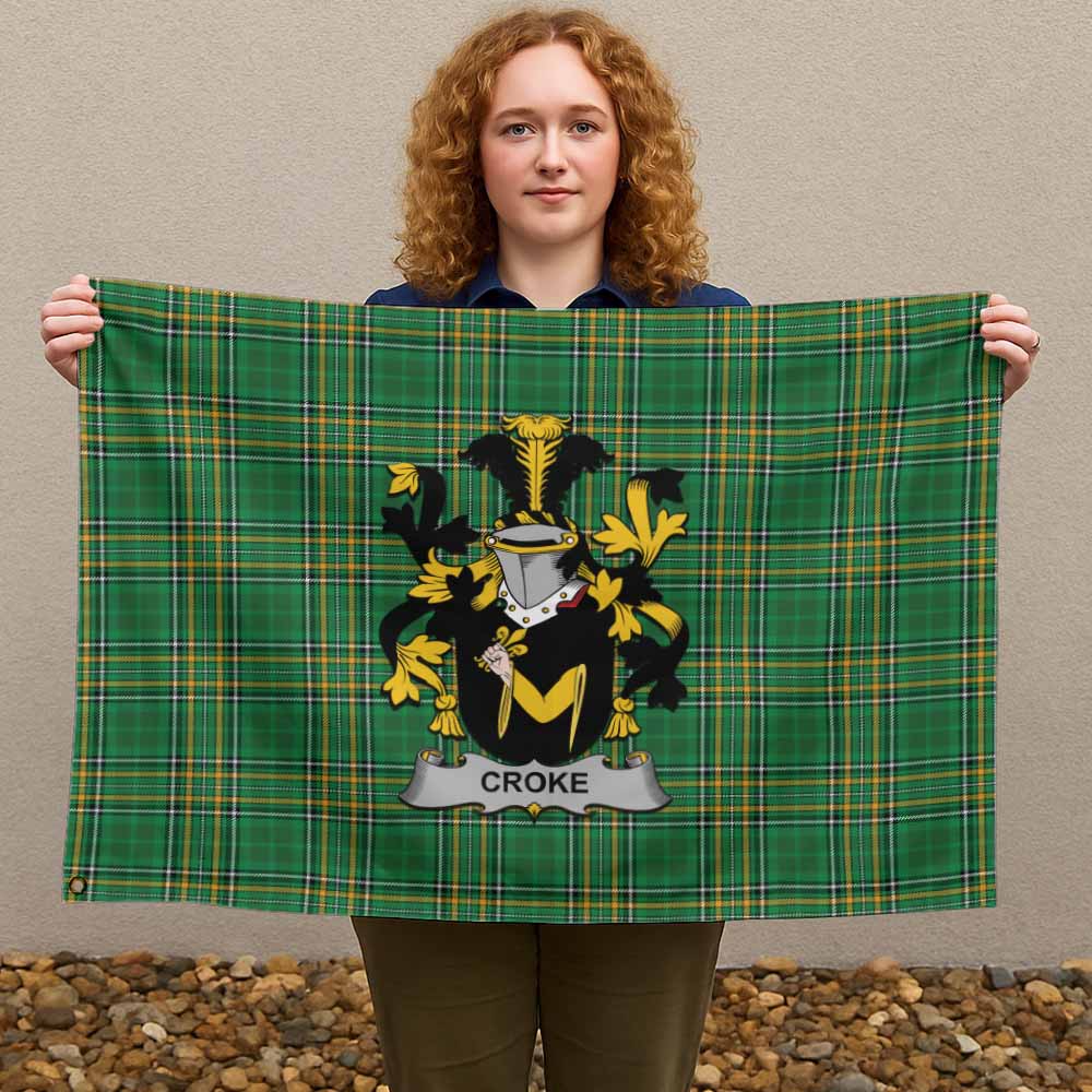 Tartan Vibes Clothing Croke Irish Clan Tartan House Flag with Coat of Arms