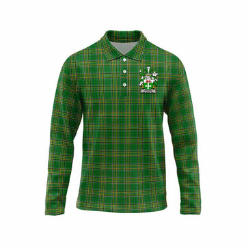Crombie Irish Clan Tartan Long Sleeve Polo Shirt with Coat of Arms Unisex - Tartan Vibes Clothing