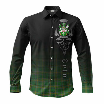 Tartan Vibes Clothing Crombie Irish Clan Long Sleeve Button Shirt with Coat of Arms Erin Go Bragh Celtic Inspired